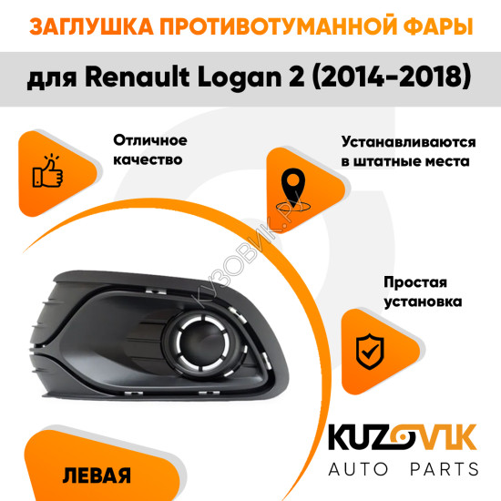 Заглушка противотуманной фары левая Renault Logan 2 (2014-2018) без отверстий под ПТФ KUZOVIK